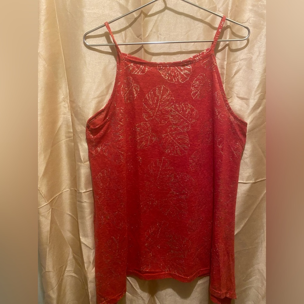 Selling noodle strap tshirt.   Size  extra large.  Red and gold leaves